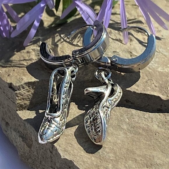 Silver Shoe Charm Huggie Earrings - Picture 3 of 7